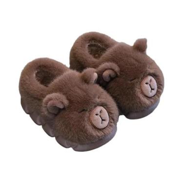Imagem de Chinelos De Inverno Para Crianças Em Pelúcia De Capivara, Antiderrapan