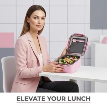 Imagem de Kit Saladeira Portátil com 2 Níveis e Talher 1,1 Litro Rosa para Levar