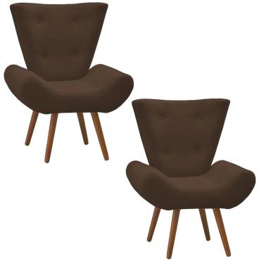 Imagem de Kit 02 Poltronas Decorativa Bella Pés Madeira Suede Marrom