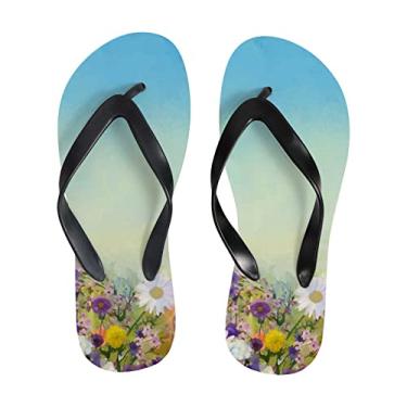 Imagem de Chinelo fino feminino pintura a óleo flores primavera praia tanga sandália confortável verão viagem chinelos para homens, Multicor, 10-11 Narrow Women/8-9 Narrow Men