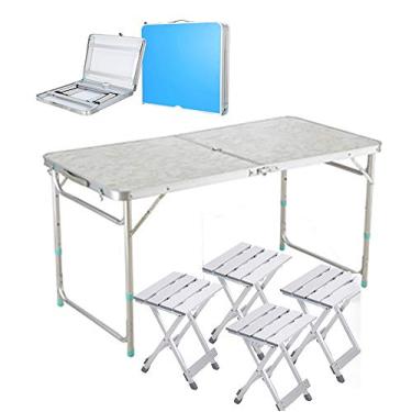 Imagem de Yajun Mesa de campismo, dobrável, móveis, mesas de turista, de plástico, com altura ajustável, serviço pesado, para cozinha, festa, casa, branco