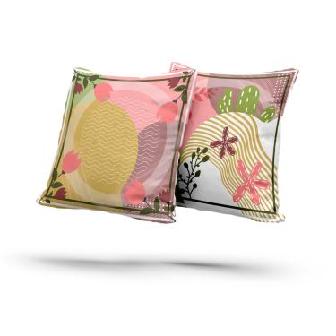 Imagem de Kit 2 Almofadas Com Enchimento Cacto Flores Abstrato Rosa
