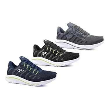 Imagem de Kit 3 Pares Tênis De Academia Runway Training Masculino Tamanho:40;Cor:Marinho Verde e Preto Verde e Grafite