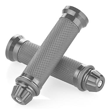 Imagem de Nuoxinus Alça de mão para motocicleta com tampa de barra, Alumínio CNC de corrida e guidão de borracha macia universal para guidão de 22 mm (preto)