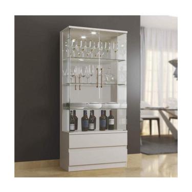 Imagem de Cristaleira 2 Portas de Vidro 2 Gavetas e 3 Prateleiras de Vidro Diamante Mavaular - Off White - ByMobille