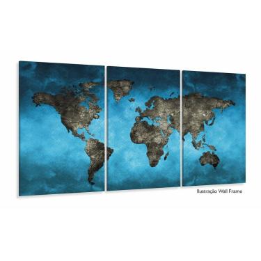 Imagem de Quadro decorativo Mapa Mundi Azul Mosaico 3Peças 120x60
