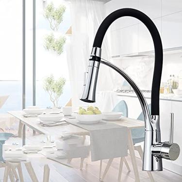 Imagem de Torneira de pia de cozinha led preto giratório pull down torneira de pia de cozinha montada deck de banheiro montado misturador de água quente e fria, cromo sem led 1, china
