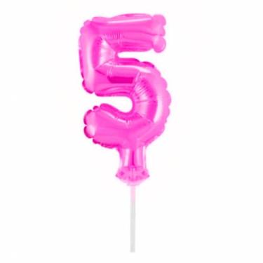 Imagem de Topo de Bolo Vela Balão AUTO INFLÁVEL Rosa Pink Metalizado Números (5)