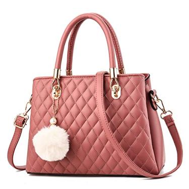 Imagem de Bolsa de mão feminina grande com alça superior para bolsas transversais de couro acolchoadas, moda casual bolsa de ombro, rosa