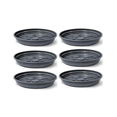 Imagem de 12 Prato De Vaso 17cm X 2cm De Plástico Reciclado N1,5 Suporte Preto - Promoção!