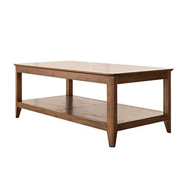 Imagem de Mesa de centro rústica retangular de 60 cm de largura com prateleira, para mesas de canto de sala de estar e sala de família