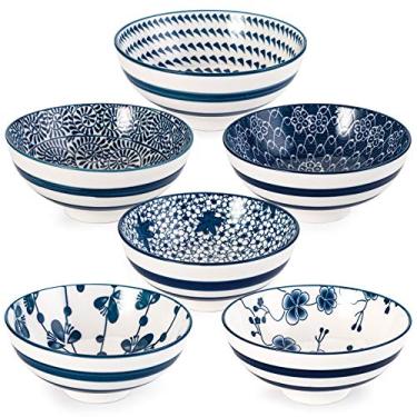Imagem de Foraineam Conjunto de 6 tigelas de arroz floral azul e branco com 236 ml em estilo japonês para cereais