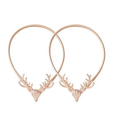 Imagem de porta-cortinas Leve luxo vento cabeça de veado laços de cortina elásticos sem perfuração sem instalação laços de cortina fivela de cortina, Dourado, 2 PCS