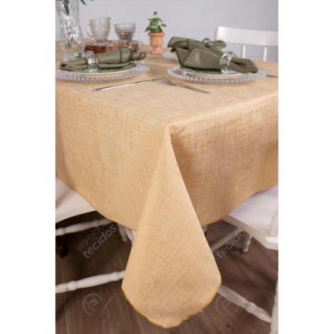 Imagem de Toalha De Mesa Quadrada Em Tecido Jacquard Dourado Falso Liso Tradicio