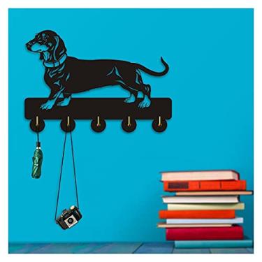 Imagem de KIZQYN Ganchos de casaco forma de cachorro vertical sobre a porta organizador rack casacos suporte de tampas com 5 ganchos adesivo forte ganchos de madeira cabide de casaco montado na parede (cor: D)