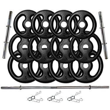 Imagem de Kit 40Kg em Anilhas de Ferro com Barras de 40cm e Barra de 1,60m