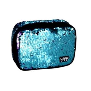 Imagem de Estojo Escolar Paetê Muda de Cor Organizador Jumbo Azul