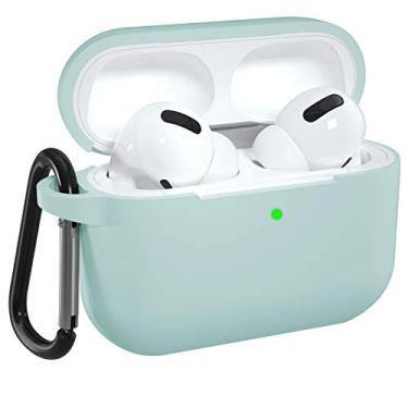 Imagem de DGege Capa para AirPod Pro azul verde compatível com Apple AirPods Pro, capa protetora de silicone macio para AirPods Pro com chaveiro (LED frontal visível)