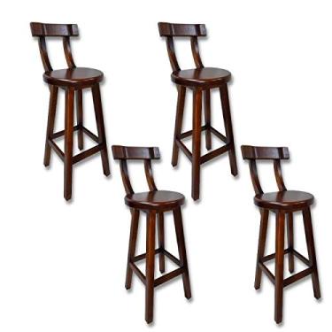 Imagem de Conjunto 4 Bancos Alto Bistrô De Madeira Com Encosto Bancada Ideal Para Bar E Restaurante - Imbuia