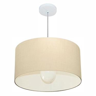 Imagem de Lustre Pendente Cilíndrico Cúpula Tecido 50x30 cm, Vivare Iluminação, Pendente4069 LA, Algodão Cru, Médio