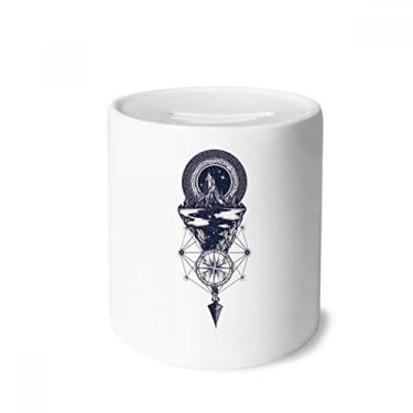 Imagem de DIYthinker Caixa de moedas de cerâmica iceberg Compasso Estrelas Padrão de arte Caixa de dinheiro Porta-moedas Presente de cofrinho