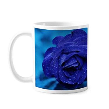 Imagem de Rosa azul escuro flores Art Deco presente Caneca moderna cerâmica café porcelana copo talheres