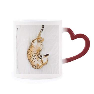 Imagem de Caneca sensível ao calor com foto de gato Ocelot Animal Caneca vermelha que muda de cor
