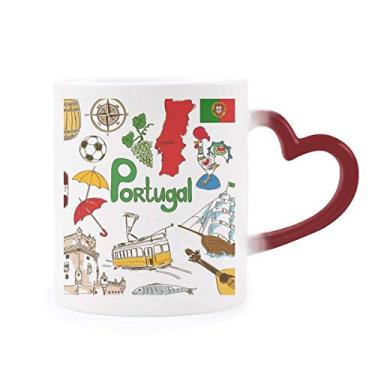 Imagem de Caneca de grés com bandeira nacional de Portugal Landscap que muda de cor vermelha