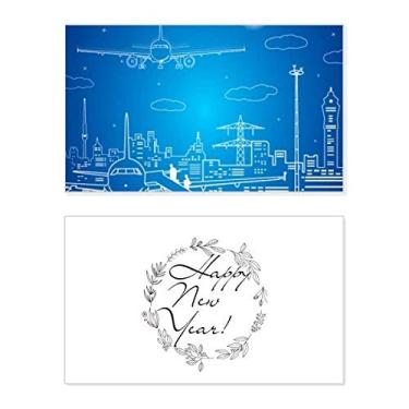 Imagem de Metropolis City Aircraft Paisagem Nuvem Ano Novo Festival Cartão de felicitações Bless Message Present