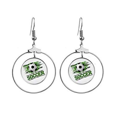 Imagem de Brincos esportivos de futebol de futebol verde com argola pendurada, joia circular