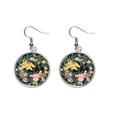 Imagem de Brincos pendentes prateados com pingente de folha e flor da cultura japonesa, joia feminina