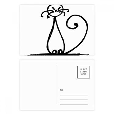 Imagem de Conjunto de cartão postal Curly Tail Cat Smile Sit Line Cartão de felicitações de aniversário