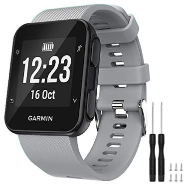 Imagem de TopPerfekt Pulseira de relógio para Garmin Forerunner 35, pulseira de substituição de silicone macio compatível com relógio inteligente Forerunner 35, compatível com pulso de 130 a 230 mm (cinza)