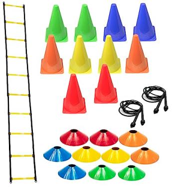 Imagem de Escada Funcional Ajustável + 2 Cordas De Pular + 10 Pratos + 10 Cones Agilidade