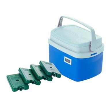 Imagem de Caixa Térmica 5 litros Azul Cooler com Termômetro Digital Simples e Certificado de Calibração com 4 Gelos Reutilizáveis 200 ML para Transporte de Refrigerados e Congelados
