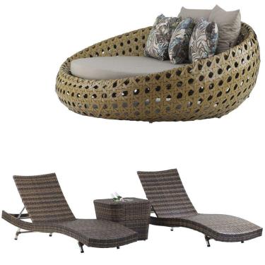 Imagem de Chaise Barcelona em Alumínio e 2 Espreguiçadeiras Bona e Mesa para Área, Sala, Edícula, Piscina, Jardim