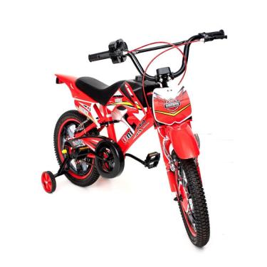 Imagem de Bicicleta infantil infantil Unitoys Moto Cross aro 16 freios v-brakes cor vermelho com rodas de treinamento
