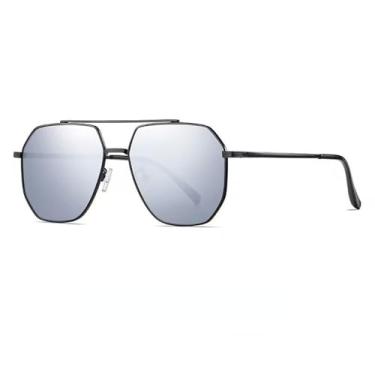 Imagem de Óculos de sol masculino retro armação de metal visão noturna óculos de condução polarizados óculos de pesca uv400, preto prata, tamanho único