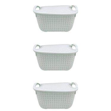 Imagem de Kit Cesto Caixa Organizador Plástico Com Tampa e Alças Com 3 Unidades: Para Maior Conveniência!