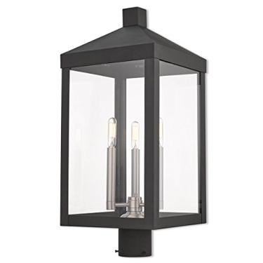 Imagem de Livex Lighting Lanterna pós-topo com três luzes transitório 20586-04 da coleção Nyack em acabamento preto, 26,5 cm, médio