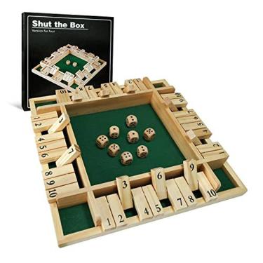 Imagem de GOTHINK 12 polegadas Feche o jogo de dados da caixa com 8pcs Dados Mesa de madeira tradicional Math Board Game 10 números para crianças adultos, sala 