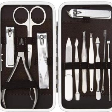 Imagem de Conjunto de manicure e pedicure, cortador de unhas, kit de cuidados profissionais masculino e feminino, conjunto de 12 unidades ferramentas profissionais com estojo de viagem luxuoso