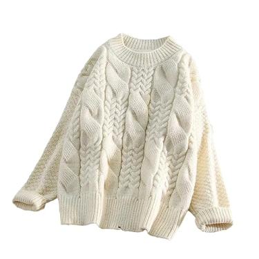 Imagem de Suéter feminino de lã com gola redonda e manga comprida para outono e inverno, Branco (white9), X-Small