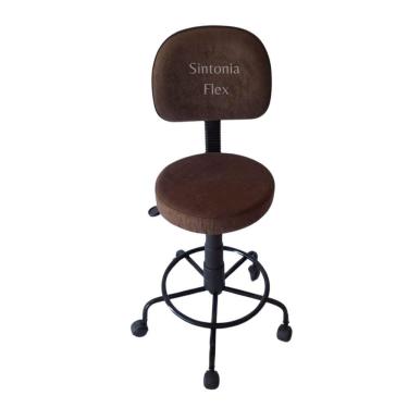 Imagem de Cadeira mocho secretaria - base de ferro e apoio de pé com rodízio suede marrom