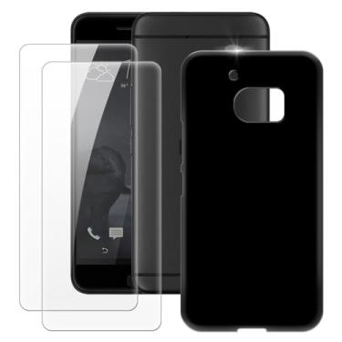 Imagem de MILEGOO Capa HTC One M10 + 2 peças protetoras de tela de vidro temperado, capa de silicone TPU macio à prova de choque ultrafina para HTC 10 (5,2 polegadas) preta