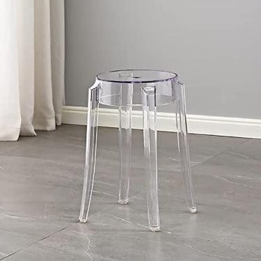 Imagem de Cadeiras de acrílico transparente, bancos altos de cristal, bancos redondos elegantes, bancos de bar minimalistas modernos, bancos cosméticos, cadeiras de mesa de jantar/cadeiras de escritór