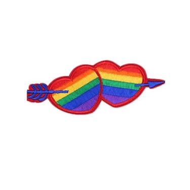 Imagem de Uijokdef 1 peça em forma de coração gay lésbica arco-íris cor ferro na costura patch jaqueta boné camiseta mochila (1)