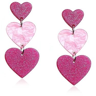 Imagem de Mintolex Y2K Brincos pendentes de coração de amor para mulheres meninas verão praia acrílico brincos cor doce brincos leves coração duplo brincos vermelho rosa laranja dia dos namorados dia das mães joias presente, Acrílico, Sem pedra preciosa