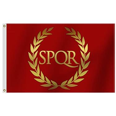 Imagem de Bandeira do Império Romano 9 x 1,5 m, feita de tecido brilhante - seda - cor vívida e à prova de desbotamento, bandeiras SPQR impressas com costura dupla decoração presente quintal casa banner