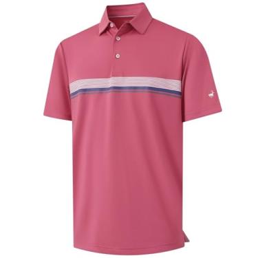 Imagem de Rouen Camisa polo masculina, manga curta, ajuste seco, leve, sem rugas, casual, atlética, listrada, camiseta de golfe masculina, Oxicoco, GG
